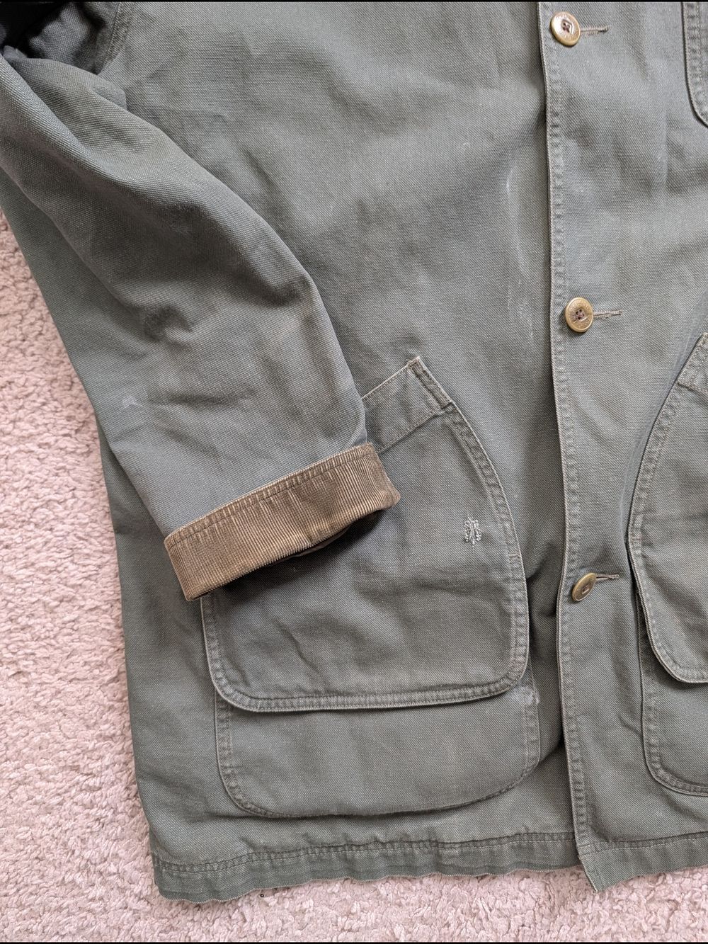 L.L. Bean Mens Olive Green Cotton Lined Button Down Original Field Coat Size XXL - Picture 7 of 14